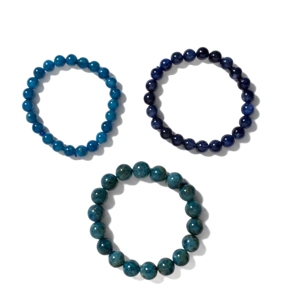 3 Blue Beaded Stretch Bracelets Bundle Stackable Jewelry Lot
